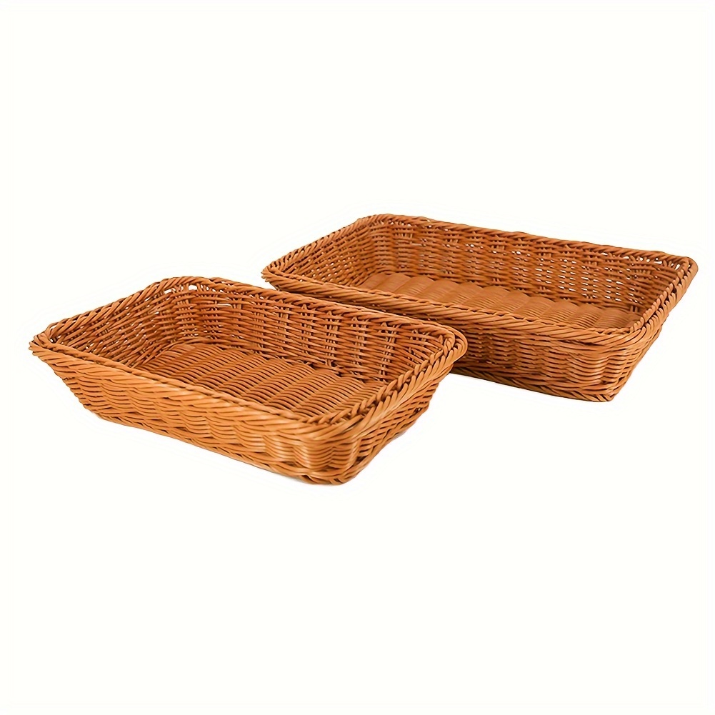 

2 Pack Poly Wicker , Handmade Rattan Woven Pantry Organizer, Tabletop Food Serving Baskets Rectangle Storage Basket For Home, Restaurant, Hotel, Brown