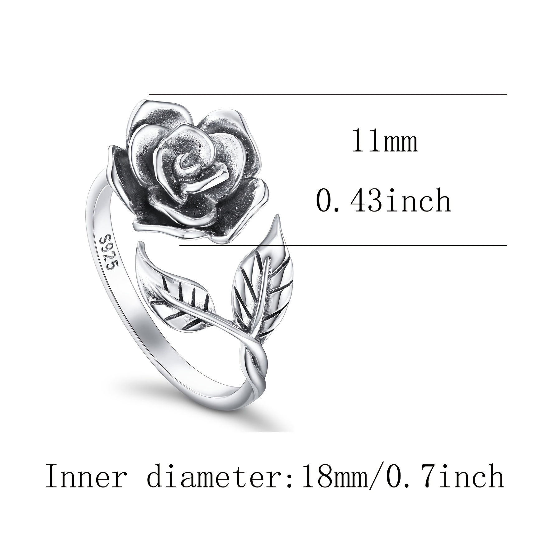 Women's Adjustable Retro Rose Flower Ring in S925 Silver