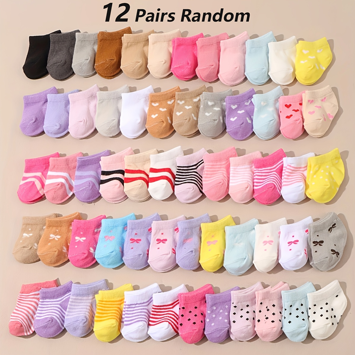 Image of 12 Pairs Of Colored Striped Heart Baby Socks