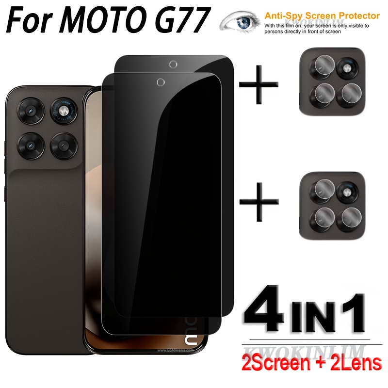 TEMU 4-in-1 For Moto G77 Privacy Tempered Glass For Moto G77 Anti-spy Screen Protector Protective Phone Camera Lens Film For Moto G77 Glass