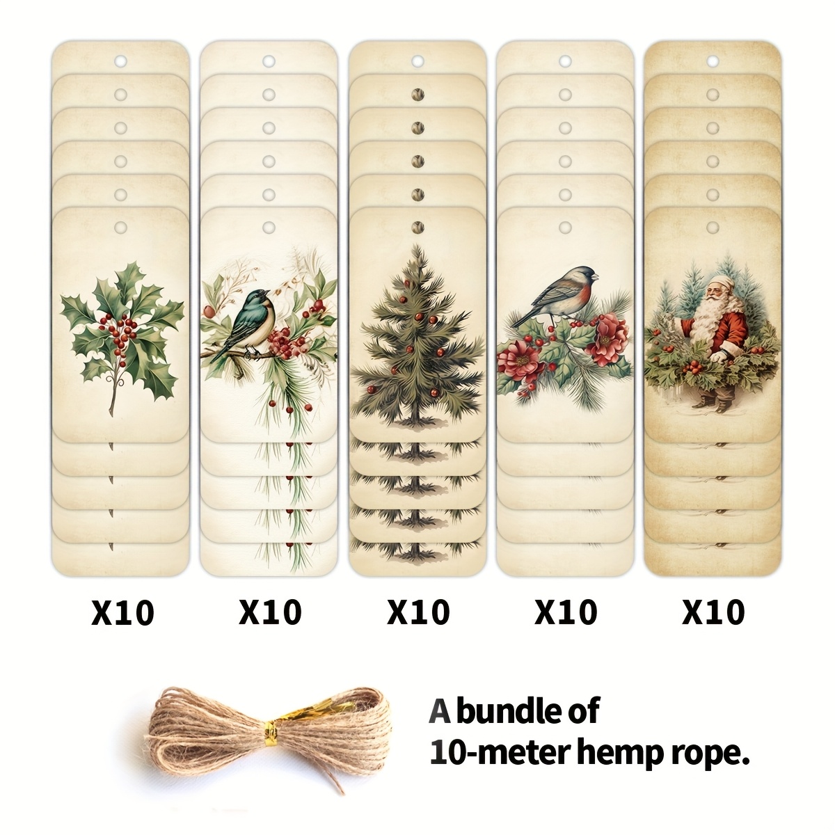 TEMU 50 etichette regalo natalizie spago di iuta - , design a foglia di - Etichette decorative per regali natalizi, ornamenti natalizi in stile ,