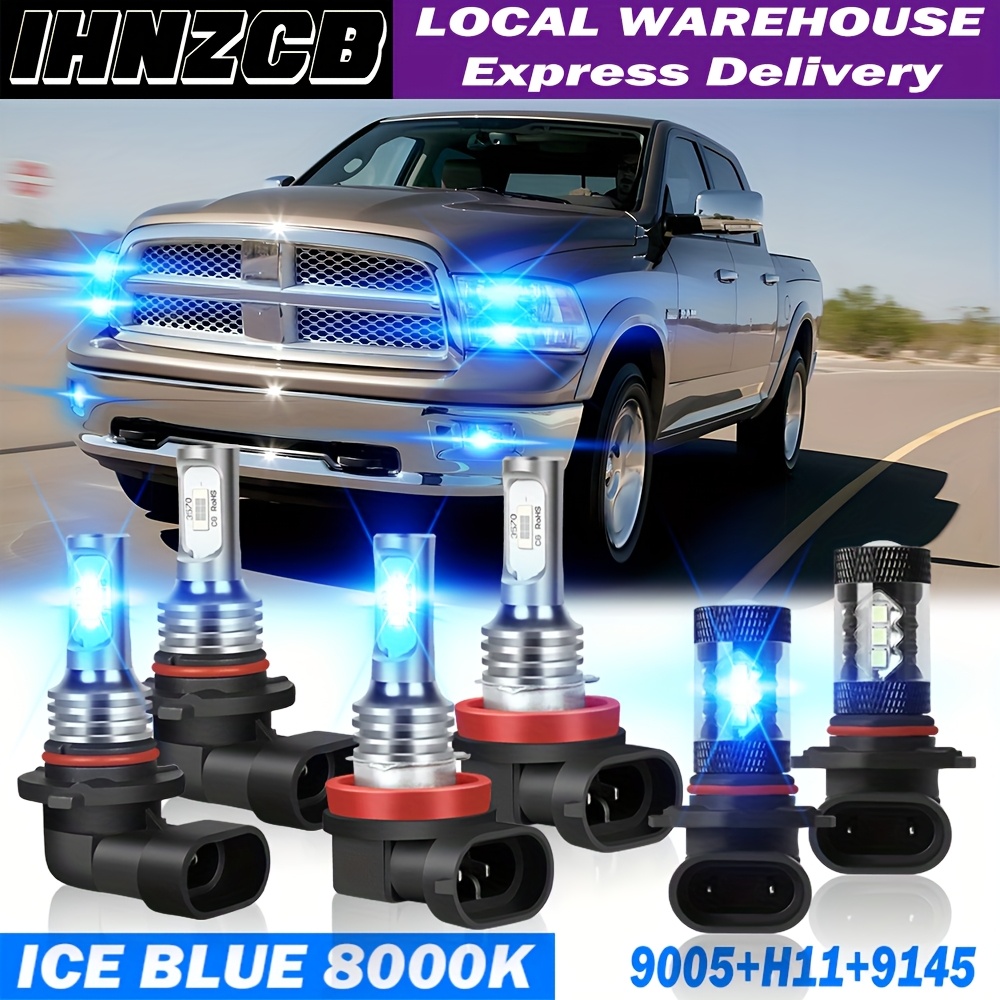 TEMU 6x Headlight Bulbs For 2009-2017 For For 1500 Led Headlight + Fog Light Bulbs Combo Kit 8000k - 9005+h11+9145, Plug And Play, Without Battery