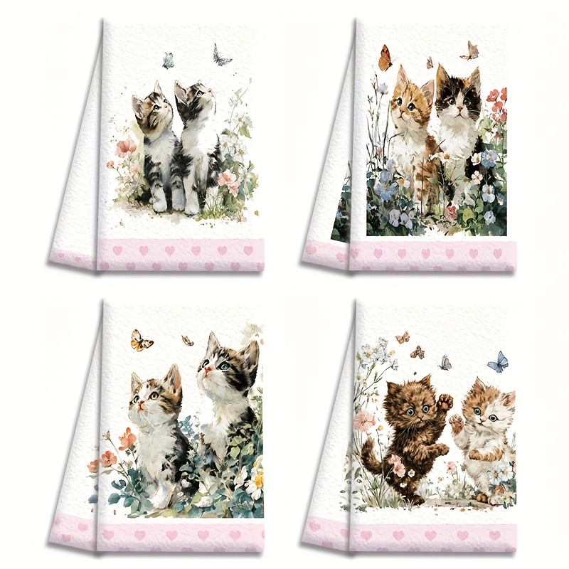 TEMU 4pcs Dish Towels Set, 18x26 Inches - Cat, & Microfiber Absorbent Kitchen Towels For , Baking, Bathroom Cleaning, Outdoor Activities, Tea Party