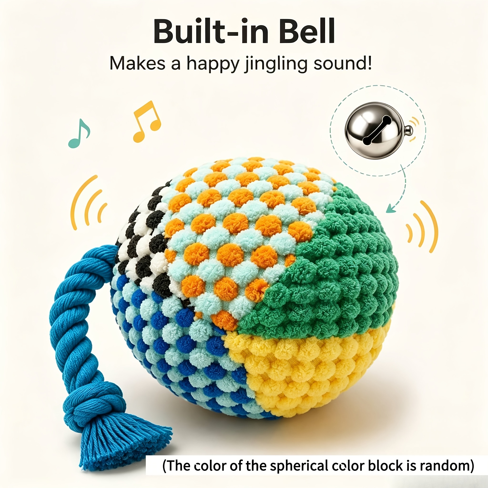 TEMU Jouet pour animaux de compagnie en peluche Color Block avec clochette intégrée, jouet à mâcher interactif aux morsures pour chiens et chats de