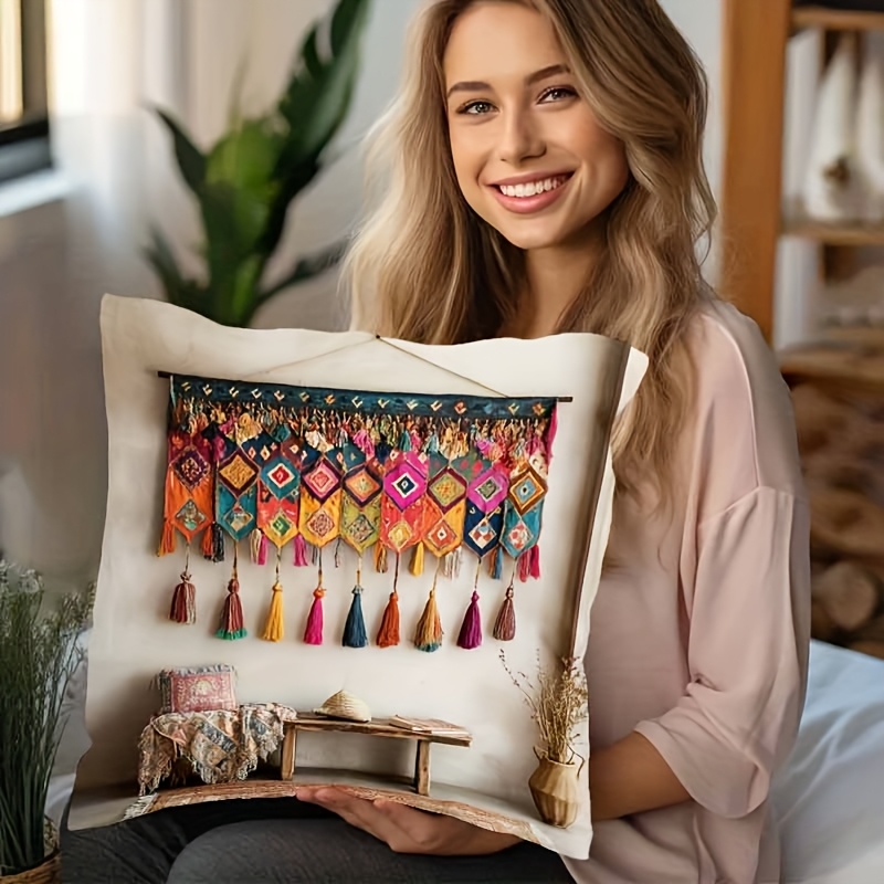 bohemian tassel wall hanging decor polyester woven zipper Temu Oman