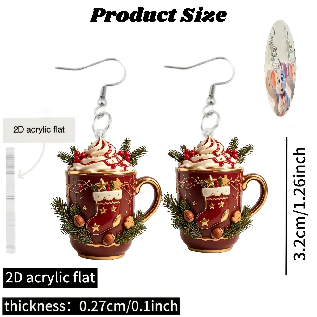 2D Flat Christmas Coffee Earrings for Women