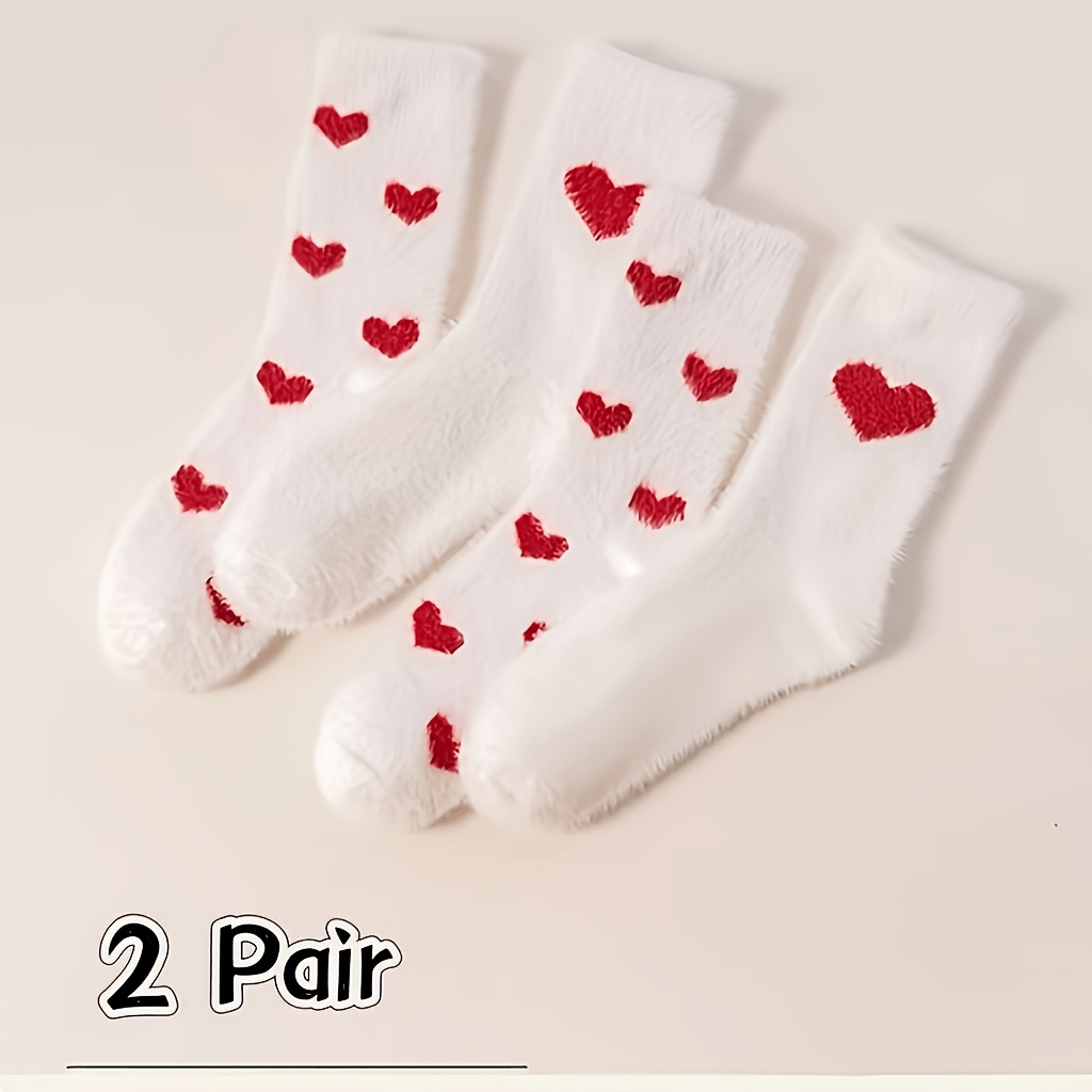 TEMU 2 Paar Damen Herbst- und Winter-Liebe Plüschsocken, süße Schlafsocken für Zuhause, kältebeständige und warme Socken, Bodensocken