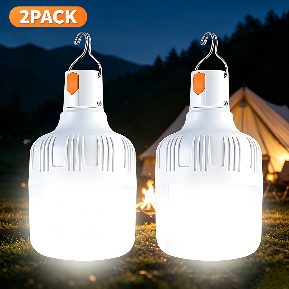 TEMU 2pcs Rechargeable Led Camping Lights, Portable Tent Lights (with Hooks), High-brightness Emergency Hanging Lanterns, Ip44, Suitable For Camping,