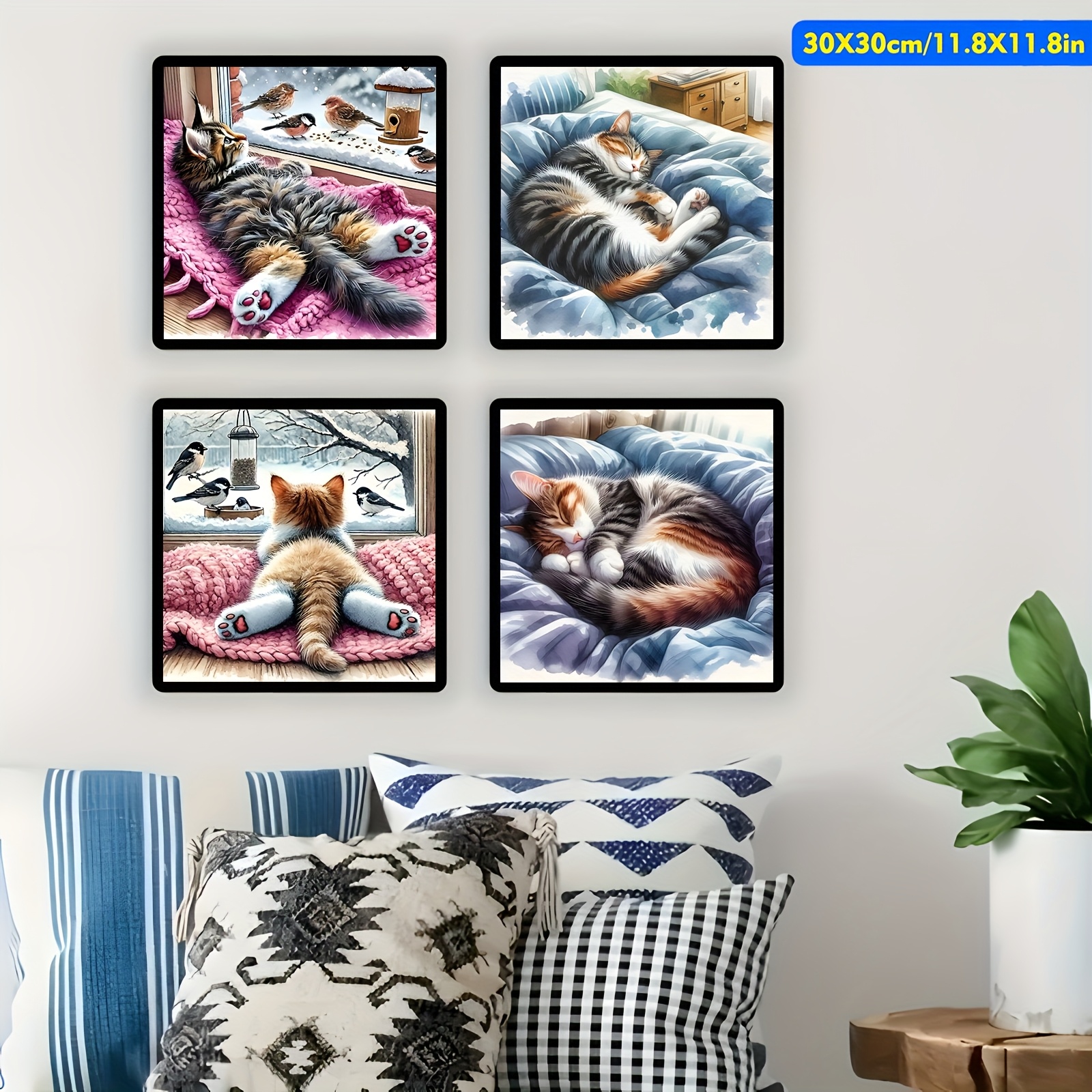 TEMU 4pcs Set, Naptime Cat Diamond Painting Diy , Diamond Painting Kit, Round Acrylic Diamond, Unframed Diamond Painting Art Painting, Diy 5d Diamond