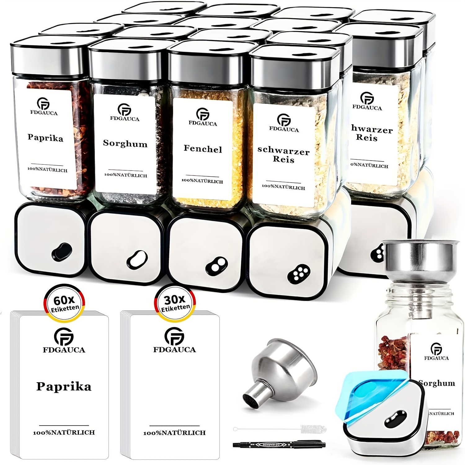 

24 Spice Jars With And Labels 120ml Spice Bottles With 90 Spice Labels 360° Adjustable Transparent Spice Containers Storage Set For Kitchen Spice Organisation And Quick