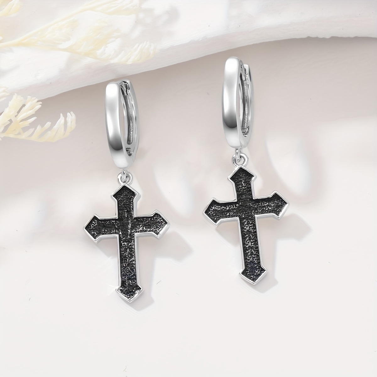 black cross earrings men women s925 pure silvery pendant - Temu
