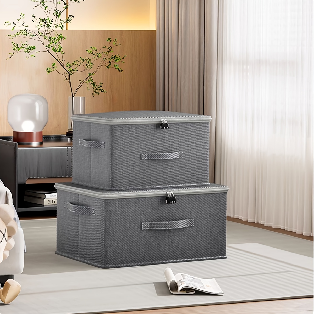 Grey Kids Canvas Storage Bins Large Lockable Toy Storage Box Sex