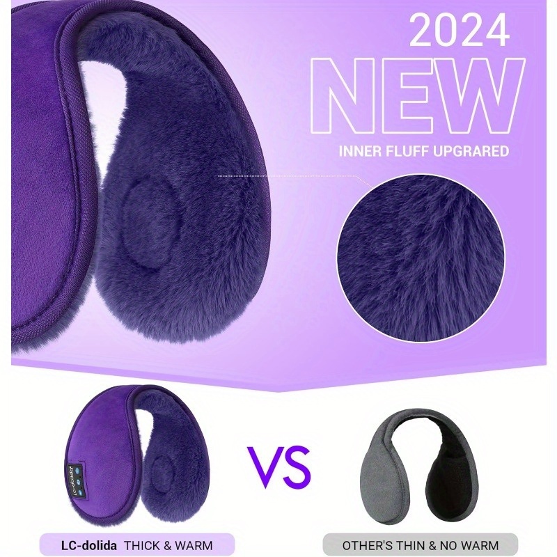 LC-dolida Winter Ear Muffs & Wireless Headphones 2-in-1, Unisex Thermal Headphones with Noise Cancelling Mic, Wireless 5.4, USB-C Charging, 10H Playtime, Ergonomic Headband & Detachable Cable, for Outdoor Sports, Cycling, Skating
