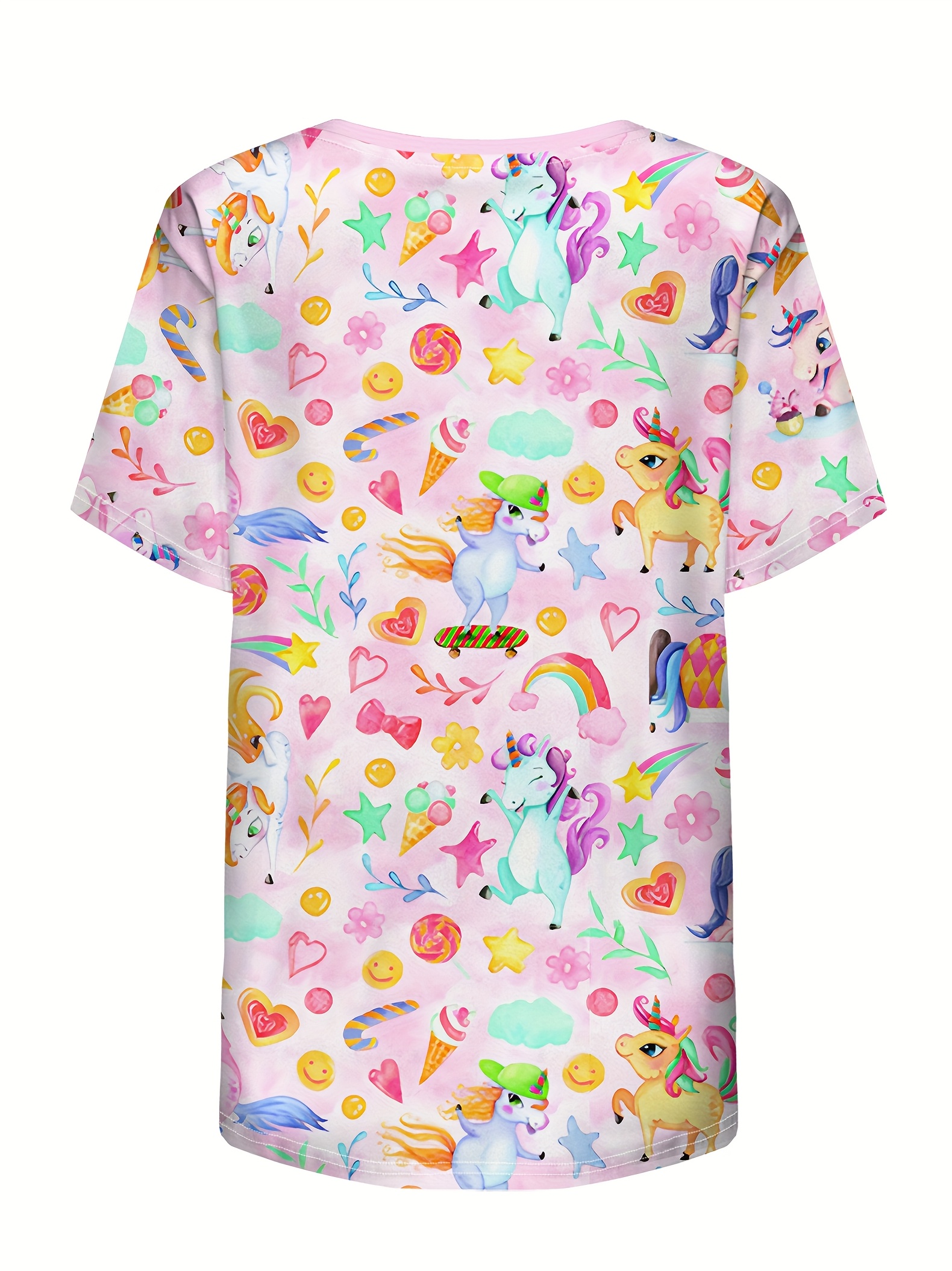 Women'S Cute Unicorn Print V-Neck Scrub Top with Pockets Breathable Nurse  Uniform, Short Sleeve Cartoon Design Uniforms P