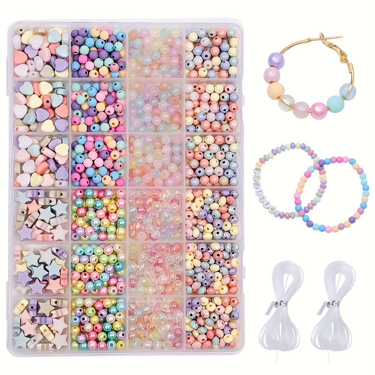 

Kit de bijouterie en perles d'acrylique de 600 pièces, thème perles et cœur, de DIY de bracelets et boucles d'oreille, pas de source d'alimentation