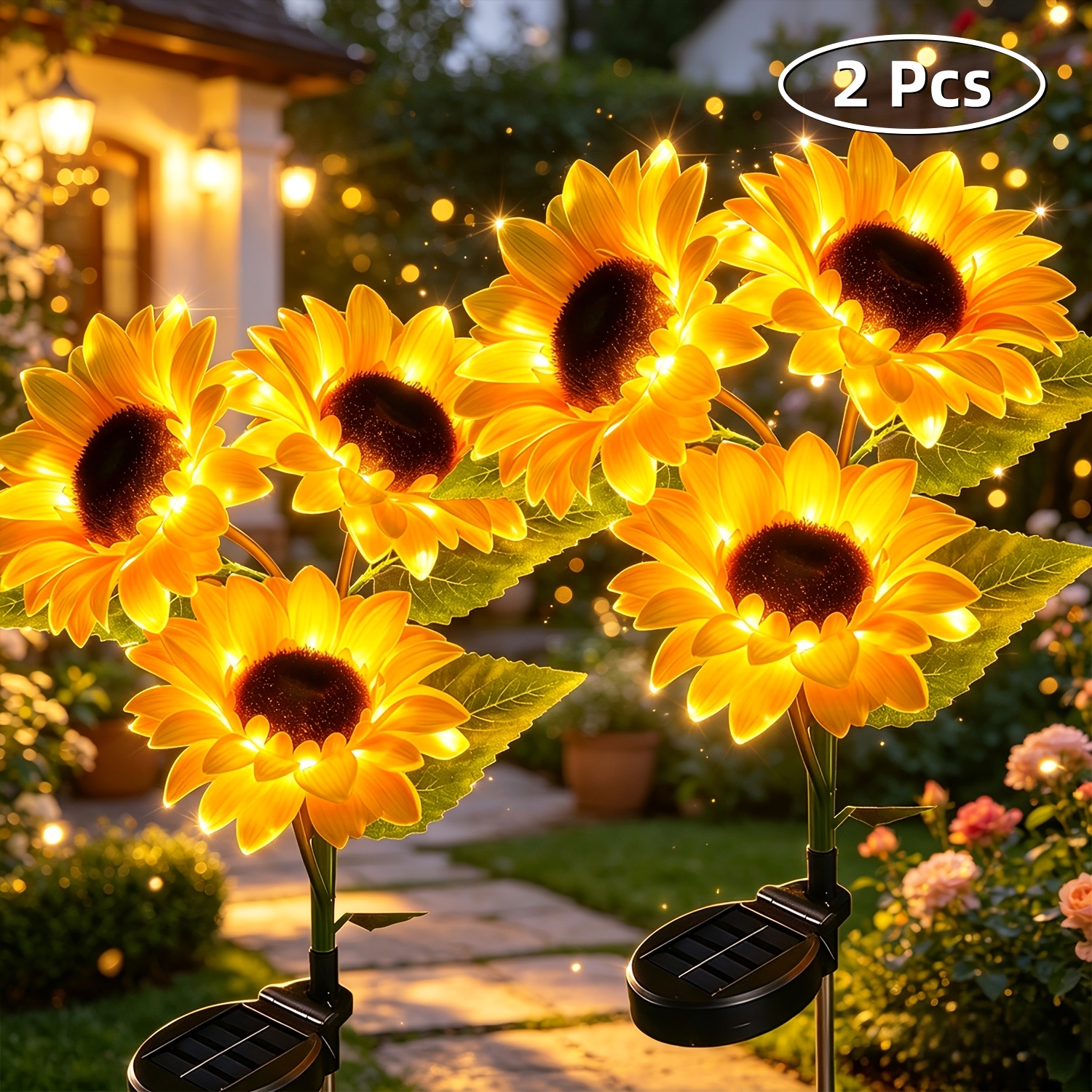 TEMU 2pcs Solar Sunflower Garden Lights, Outdoor Garden Decor Solar Lamps With Ipx4 Protection. Decorate Yard, Lawn And Walkway, Perfect Landscape