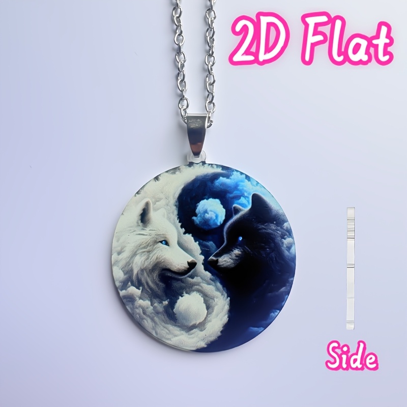 2d Flat Fashionable Yin-yang Wolf Pendant Necklace, Acrylic Yin-yang Wolf Pendant Necklace, Birthday Gift, Christmas Gift