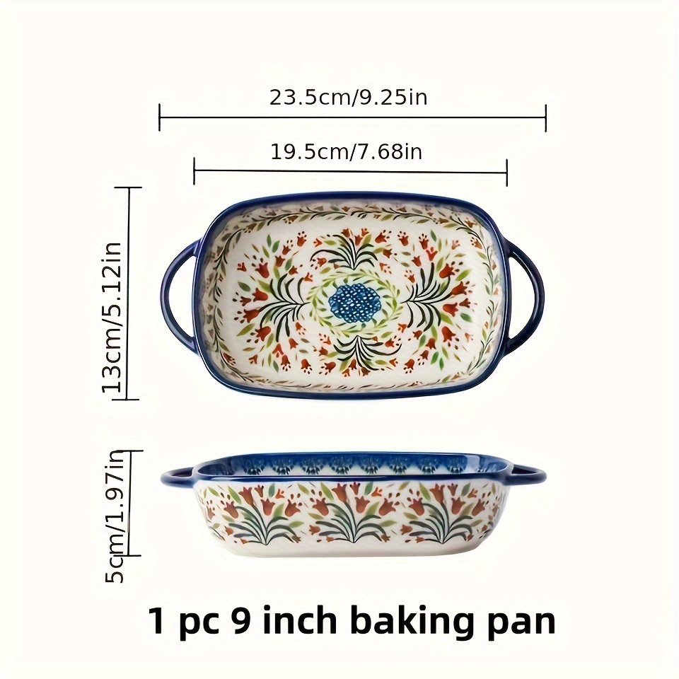 Image of 1pc, Polish Baking Dish With 2 Ears, Rectangular Fruit Bowl, Cheese Baking Dish With 2 Ears, Home Vintage Ceramic Baking Dish, Oven And Microwave Oven Baking Dish