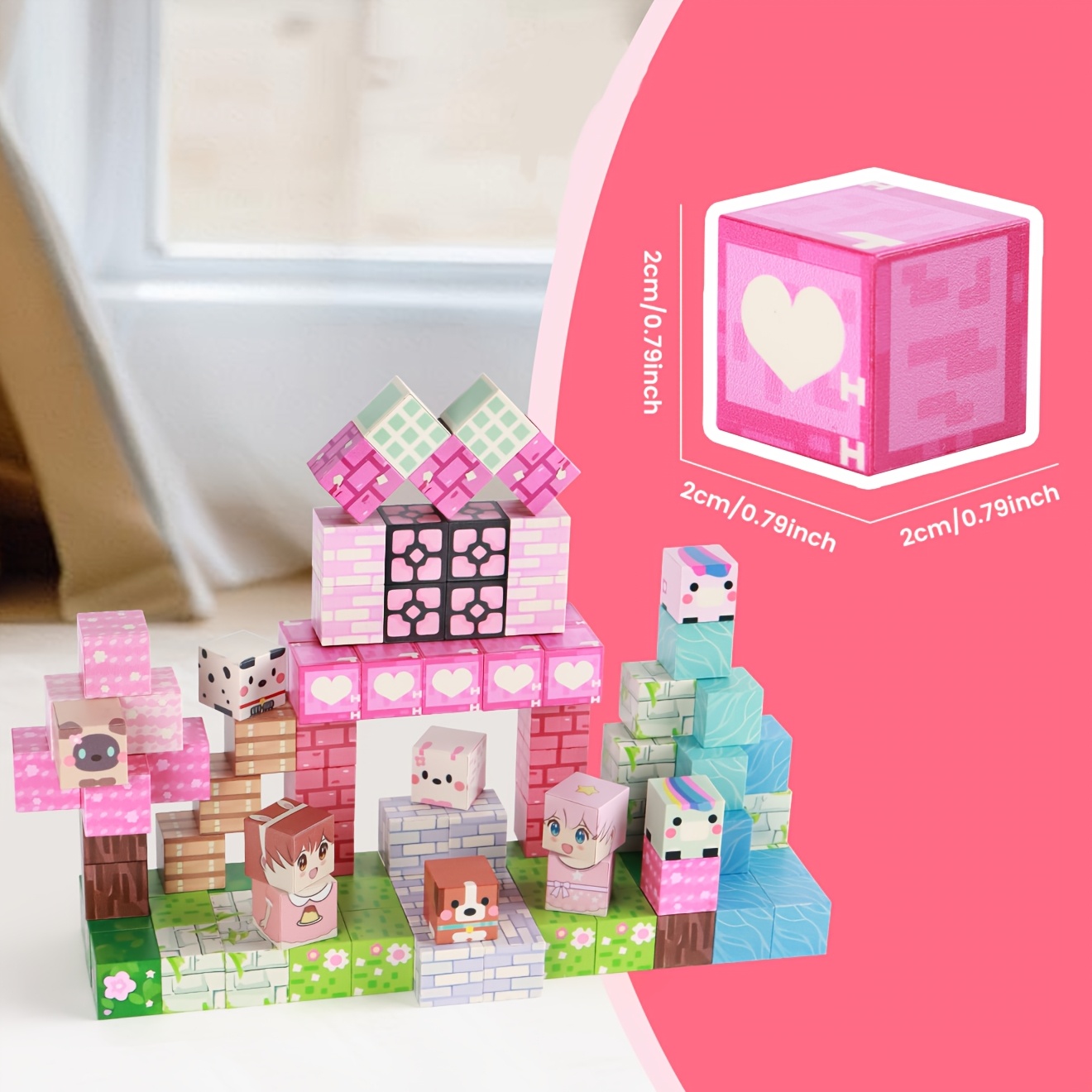 100pcs STEM Magnetic Building Blocks & Tiles, Pink Forest Park Theme