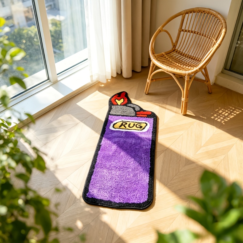 TEMU 900g+9mm Purple Lighter-shaped Living Room Sofa Carpet With Irregular Outline Design, Soft And Comfortable Bedside Rug For Bedroom Decor,