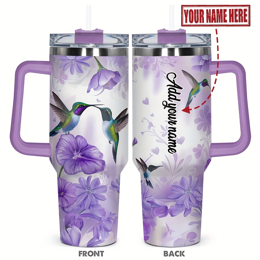 

1pc Personalized 40oz With Lid - Hummingbird & , Custom Name Stainless Steel Water Bottle, Insulated, - Ideal For Birthdays, Holidays, - Reusable, Hand Wash Only