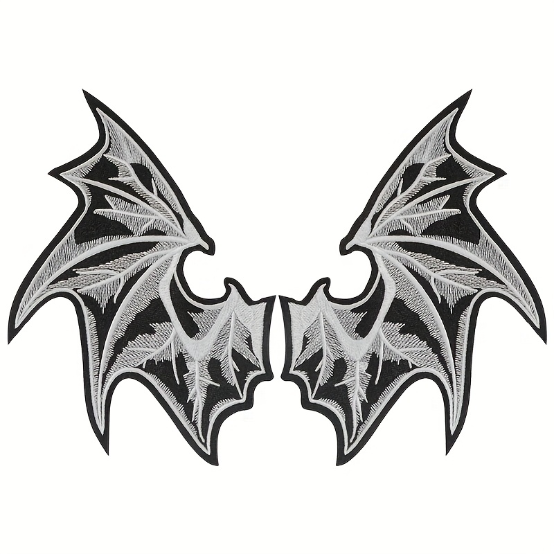 TEMU 1 Pair Glow In The Dark Bat Wings Embroidered Patches - Devil Demon Iron-on Appliques With Intricate Black & For Jeans, Jackets, Hats, Bags