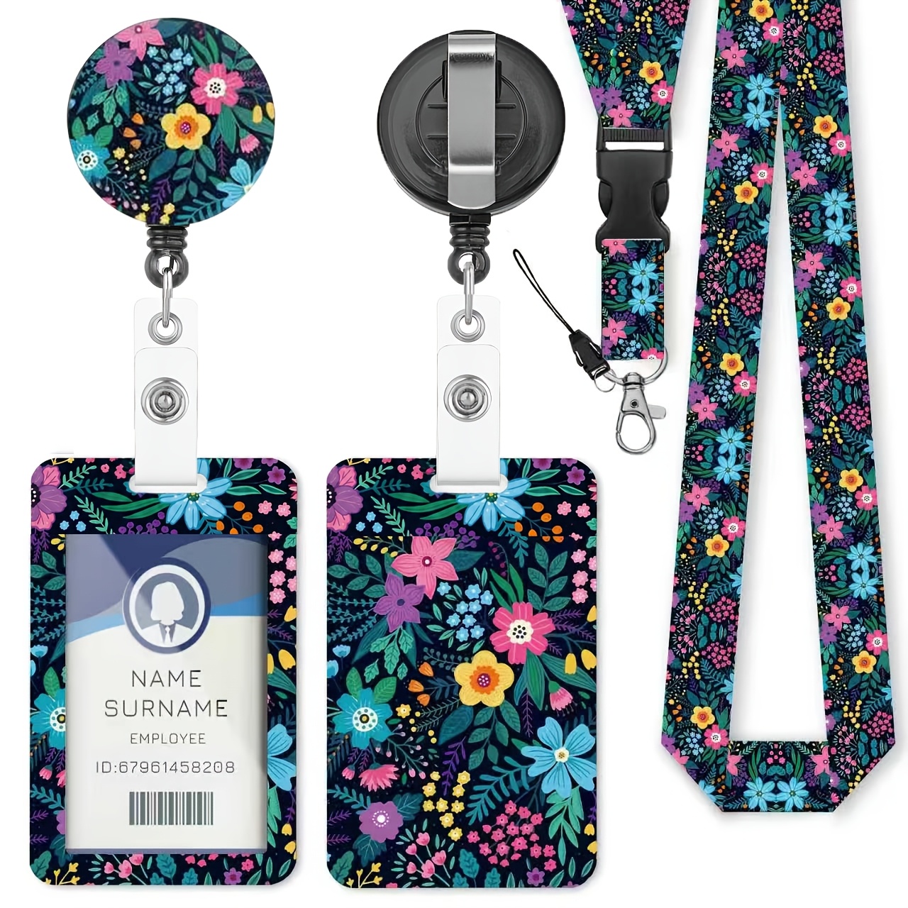 TEMU 2d Personalized Id Set With Lanyard, Featuring Retractable Badge Holder, Adjustable Clip, And Detachable Neck Strap, - Suitable For Women,