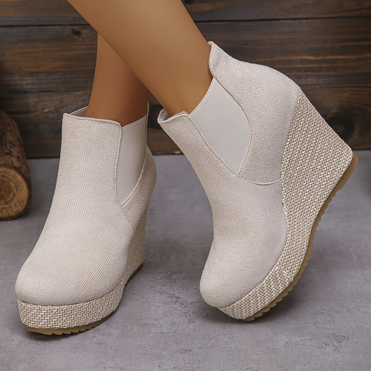 Schicke Damen Keilabsatz-Stiefel Zum Hineinschlüpfen, Bequeme  Plateau-Stiefeletten mit Rutschfester Sohle für Freizeitkleidung