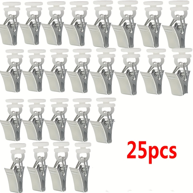 TEMU 25pcs Metal Curtain Clips With Nylon Rollers For Curtain Rails, Shower Curtains, Door Curtains