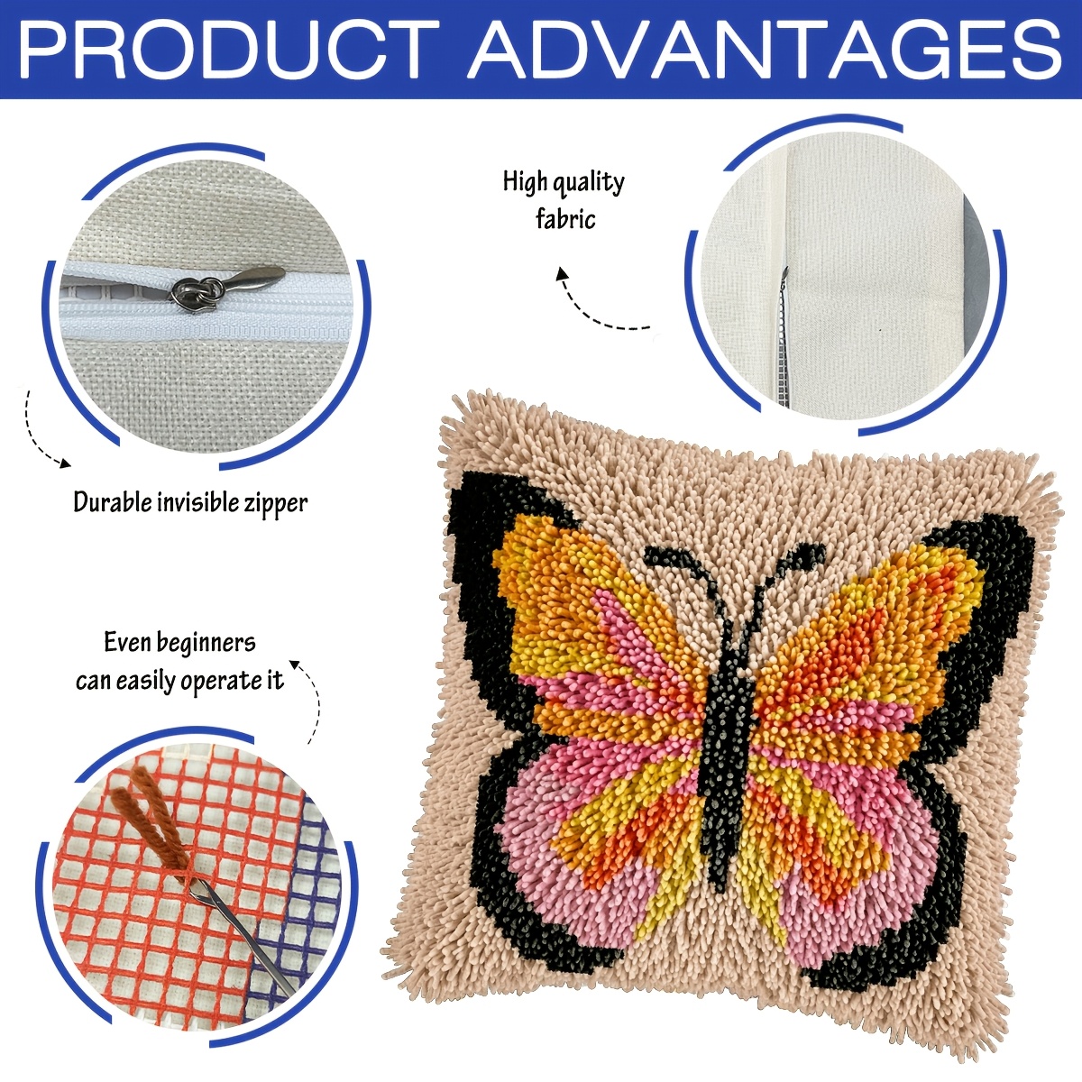 Crochet Pillowcase Set, Pink Butterfly Design, DIY Kit