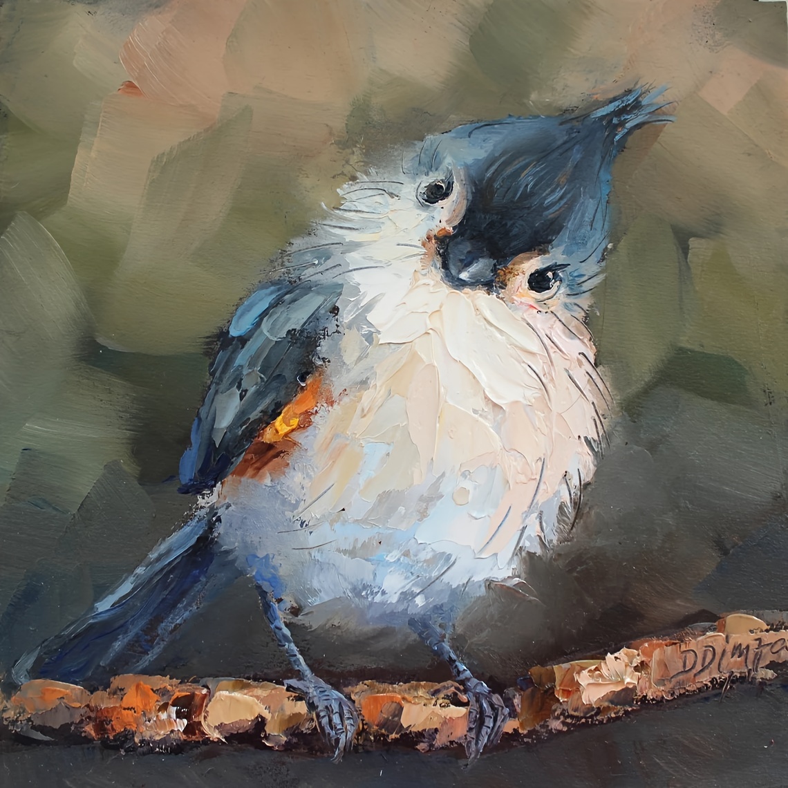 

1pc Frameless Tufted Titmouse Bird Oil Painting Canvas, Vibrant Abstract Art For Home Living Room Bedroom Study Bar Cafe Wall Decor - 12x12 Inches