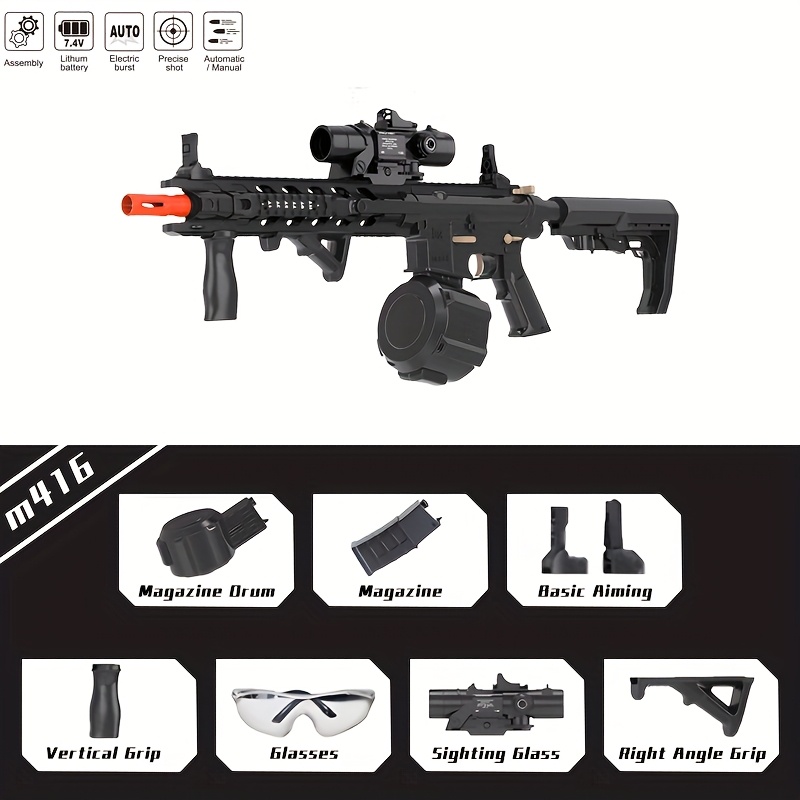 M4 Electric Gel Ball [7.4v High Speed Upgrade] M4 Highly Assembled Toy Rifle, Manual/Automatic Dual Mode Gel Ball Gun For Outdoor Entertainment, Team Shooting Games, Christmas Gifts No Bullets