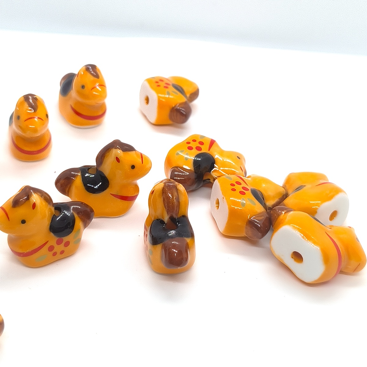 3pcs Yellow Pony Plum Blossom Pattern Ceramic Beads for DIY Crafts