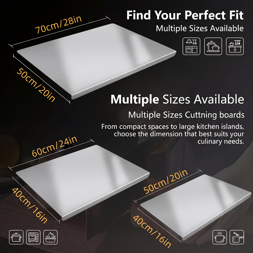 316 Stainless Steellarge Size Stainless Steel Countertop Protector Cutting Board with L-Shape Lip, Heavy Duty Food Grade Anti-Bacterial Metal Pastry Board, Scratch Resistant Kitchen Worktop Guard for Chopping Kneading Baking, Multiple Sizes Available