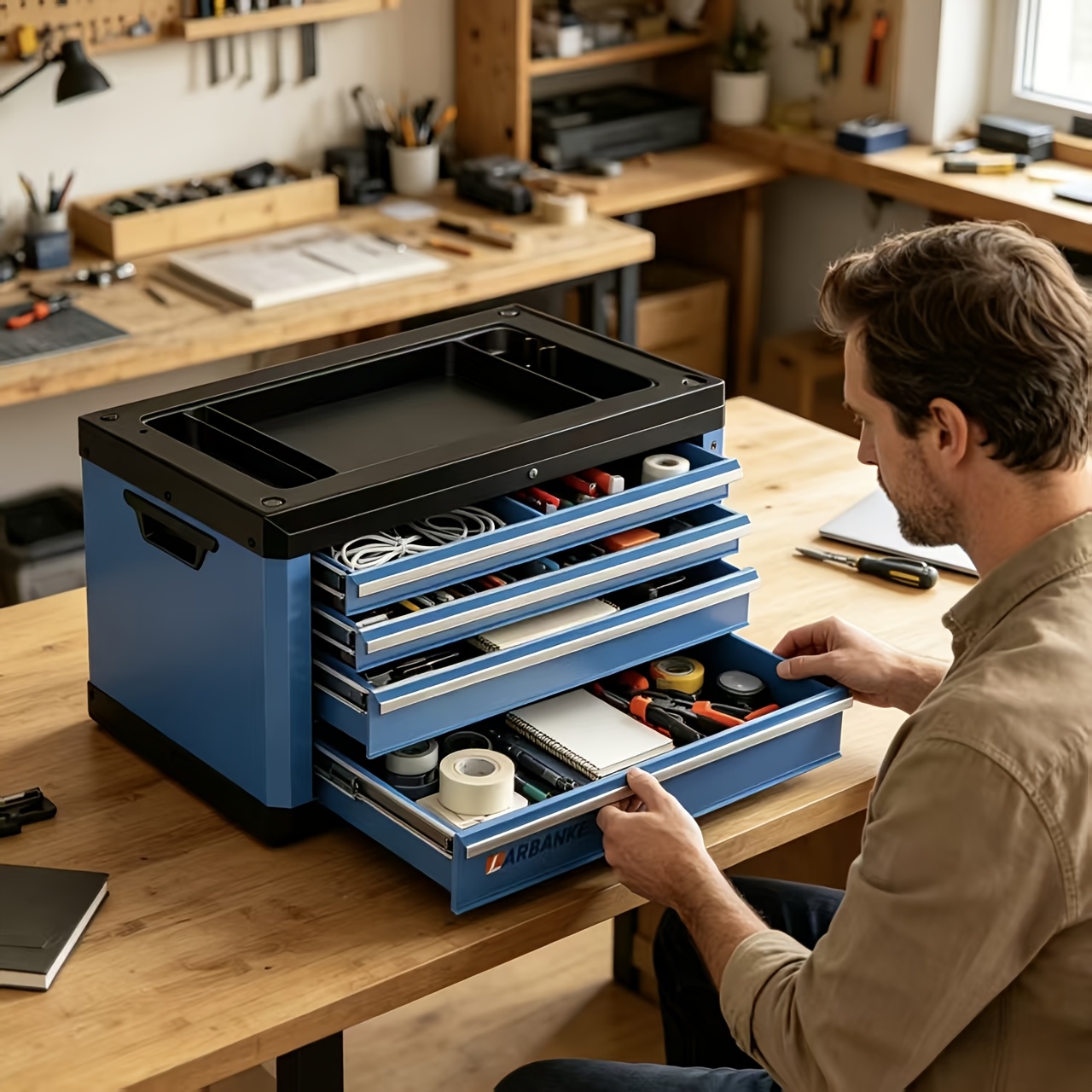 Image of 4-drawer Portable Tool Box, Large Capacity Storage Case With Top Storage Tray And Side Handles, Ideal For Workshop, Outdoor Camping, Office Supplies