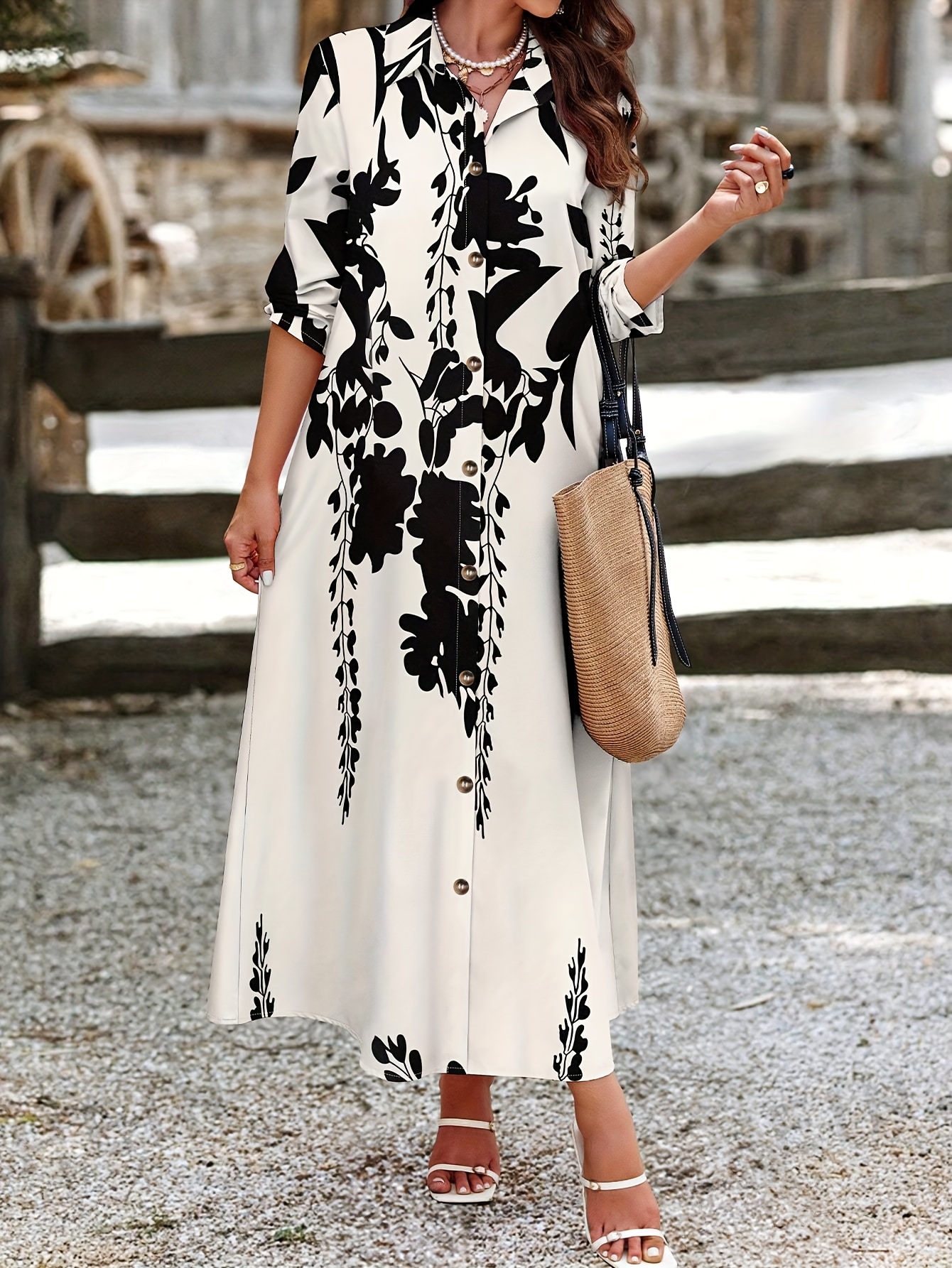 robe longue décontractée à manches longues femmes imprimé Temu