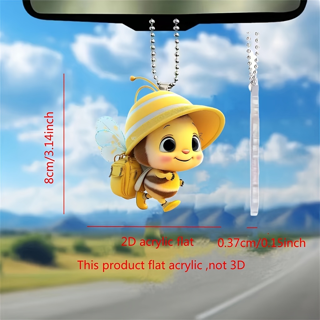 

1pc New Hardworking Bee 2d Flat Acrylic Car Rearview Mirror Pendant, Fashionable Home Hanging Accessories Pendant, Fashionable Bag And Keychain Accessories Decoration