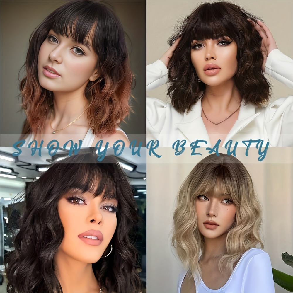 Short Wavy Synthetic Wig with Bangs, Heat Resistant, Lightweight for Cosplay Amazon.com: Mxayhnajxl Black Wigs with Bangs for Women 14  main image 2