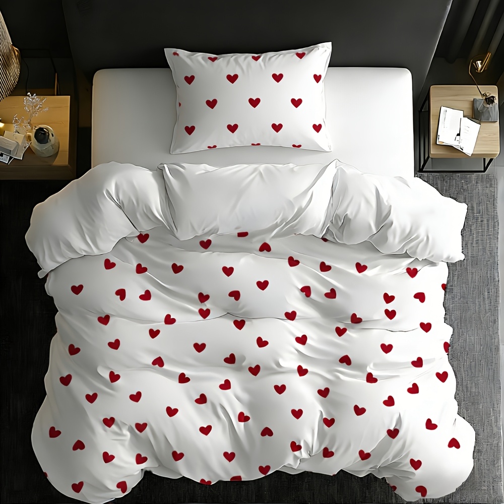 Image of 2/3pcs Bedding With Duvet Cover And Pillowcases, Heart-themed Design Pattern, Duvet Cover Set, Bedding (does Not Filler), Soft And Comfortable Fabric, Suitable For Bedrooms, Hotels, Luxury Hotels