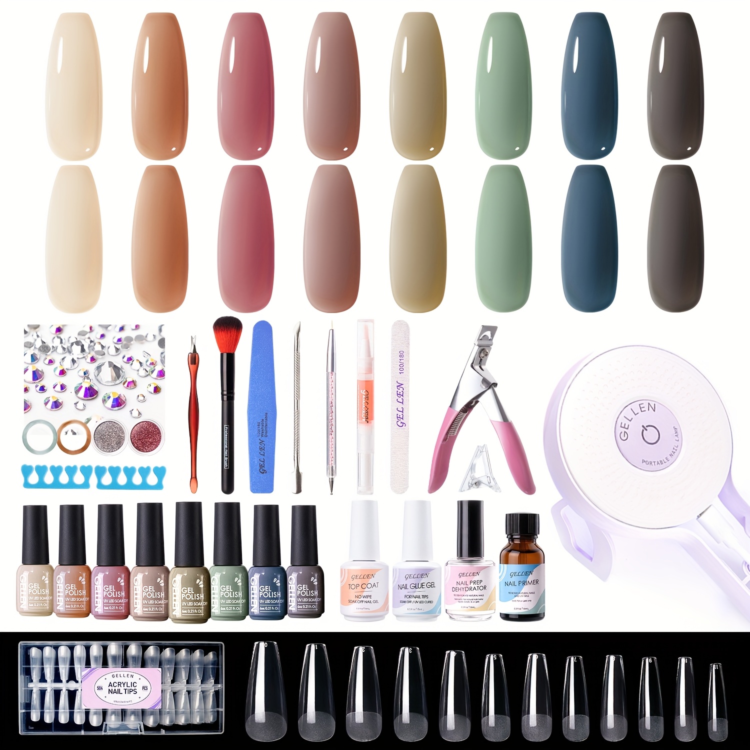 TEMU Kit de vernis à Gellen avec lampe - Kit de démarrage de vernis à avec lampe LED, 8 couleurs, gel gelée aux rétro, vernis à avec déshydratant et