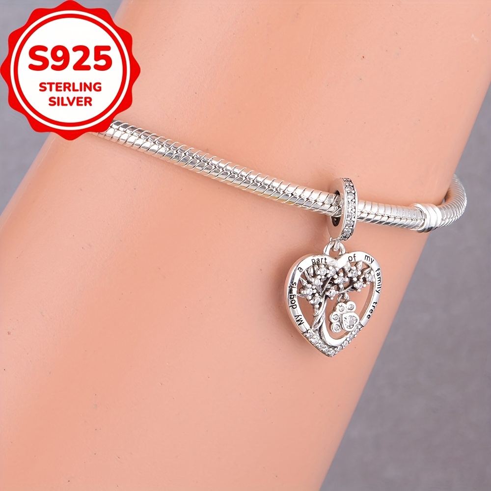925 Sterling Silver Tree and Footprint Heart Charm