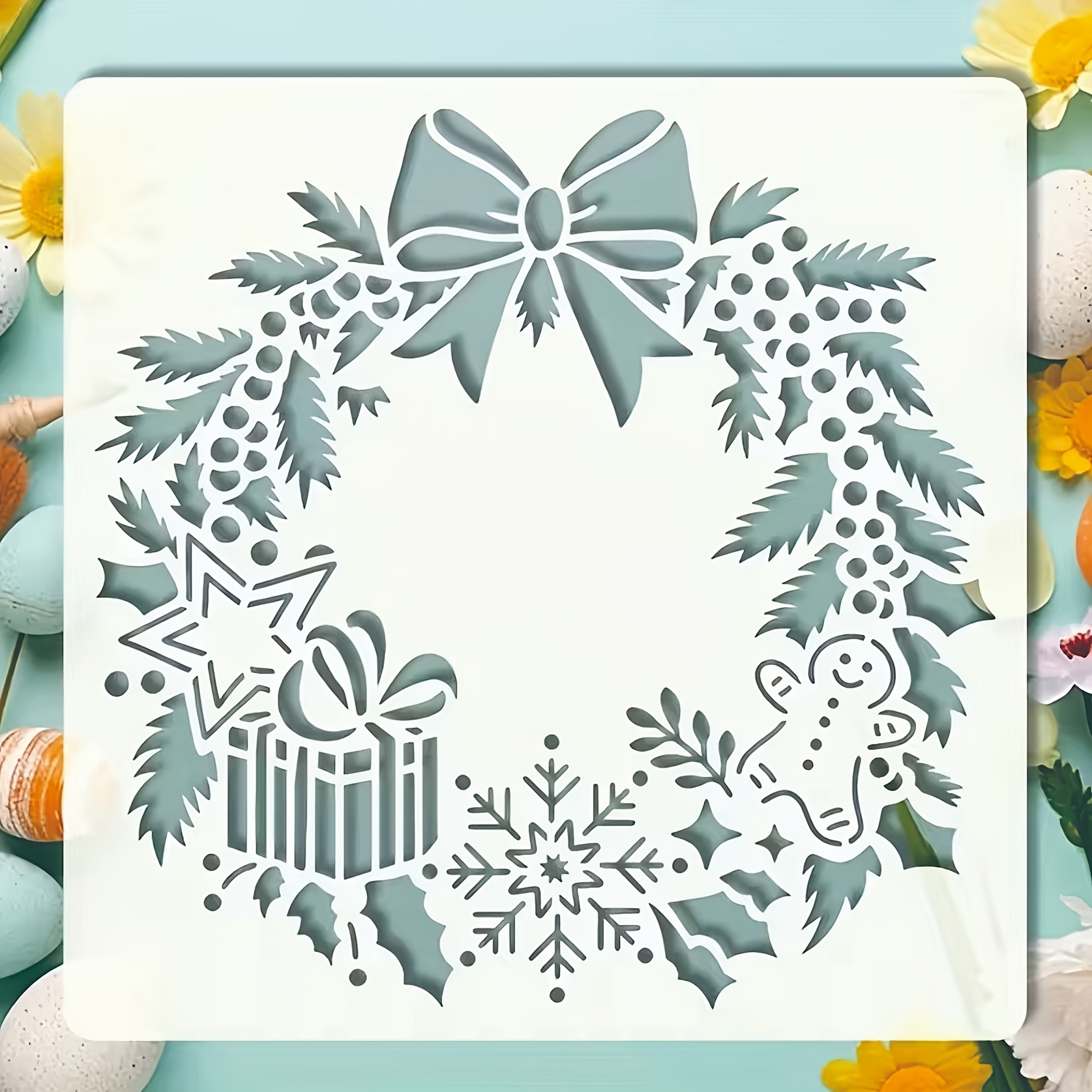TEMU 1 Pochoir Couronne de Houx - Modèle Réutilisable pour l'Hiver, DIY, Décorations de Fêtes et Peinture sur Bois, Tissu, Cartes et Plus