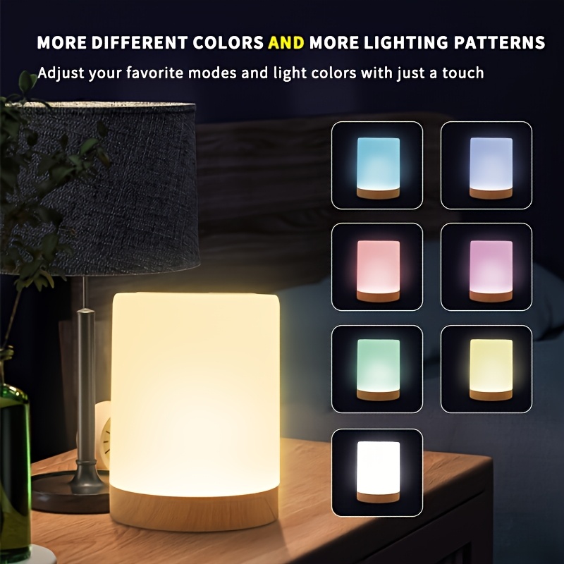 1pc/2pcs Bedside Lamp, Touch Night Lamp, Wood Grain Color Table Lamp, 3 Lighting Mode, 5 Brightness Level, RGB Ambient Lamp, Soft Light Reading Table Lamp, 1500mAh Battery, TPY-C Charging Use, Portable Lamp, Suitable for Bedroom, Living Room