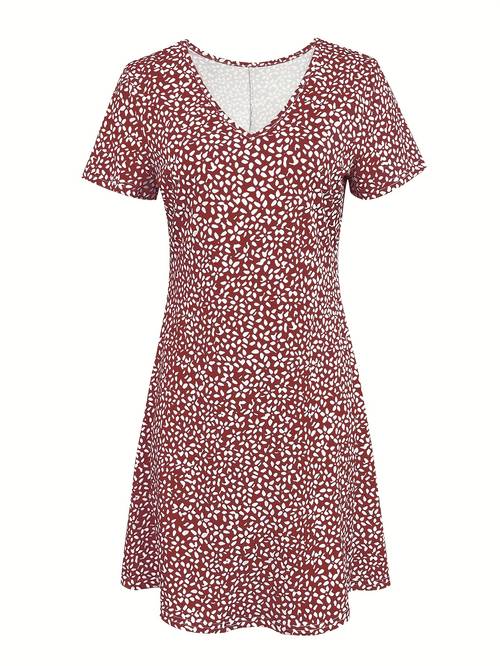 womens lightweight stretchy v neck short sleeve dress red white polka dot print summer beach vacation dress machine washable polyester elastane blend beach dress