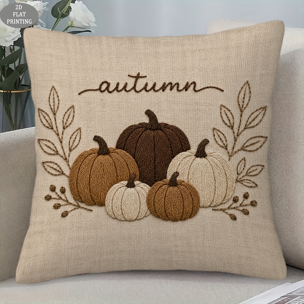 TEMU Taie d'oreiller 2D Plate - Douce et Confortable, Motif Thème Citrouille d'Automne, 2D Plate, Impression Double Face, Garniture d'oreiller Non