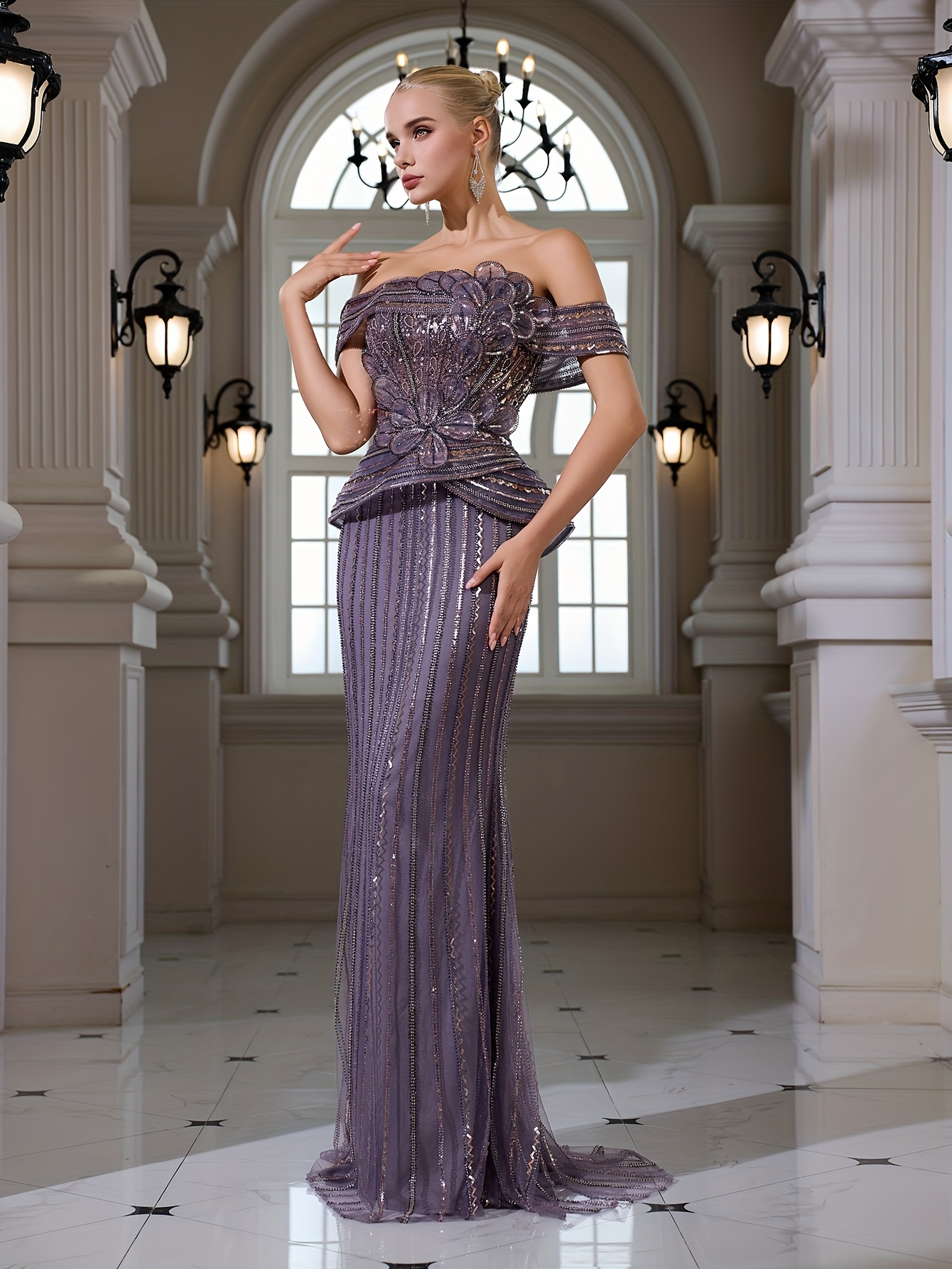 sachin and babi light blue dress Plus Womens' Elegant Mother-of-the-Bride Gown: Embroidered Sequin Bod –  Elonnashop main image 1