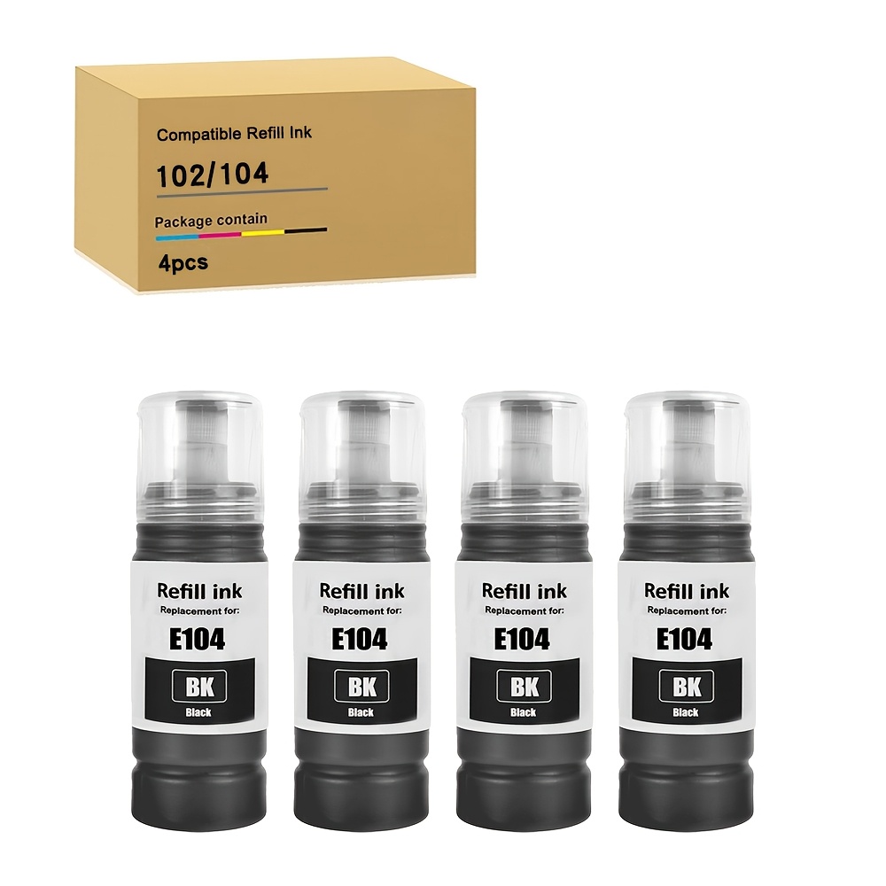 Image of E104 Black Refill Ink Compatible With Et-2862 Et-2864 Et-2865 Et-2870 Et-4000 Et-1500 Et-4500 Et-4700 Et-4750 Et-4855 Et-3700 Et-3750 Et-3850 Et-2720 Et-2721 Et-2726 Printers