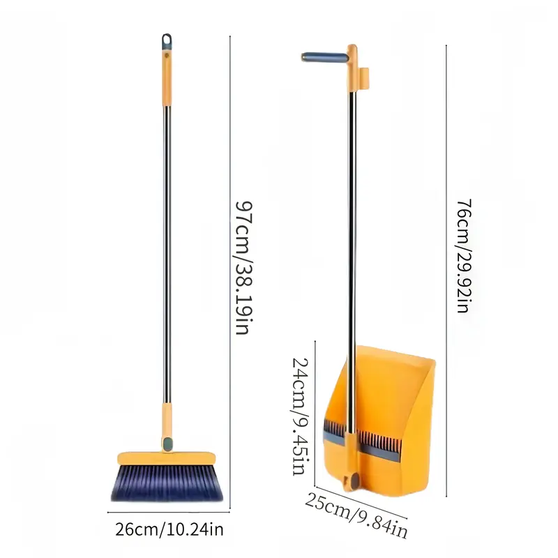 1 set household broom and dustpan set durable sweeping broom and dustpan with long handle creative dustpan with comb tooth floor cleaning tool pet hair removal for home dorm cleaning supplies cleaning gadgets Product details 1