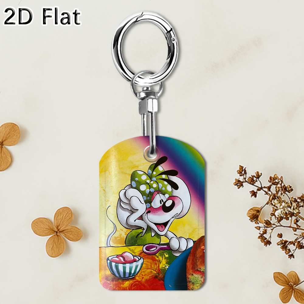 TEMU 2D-flach, . 2D-flacher Schlüsselanhänger mit Cartoon-Muster für Zugangskartenhalter am Tür-Eingang, 2D-flach