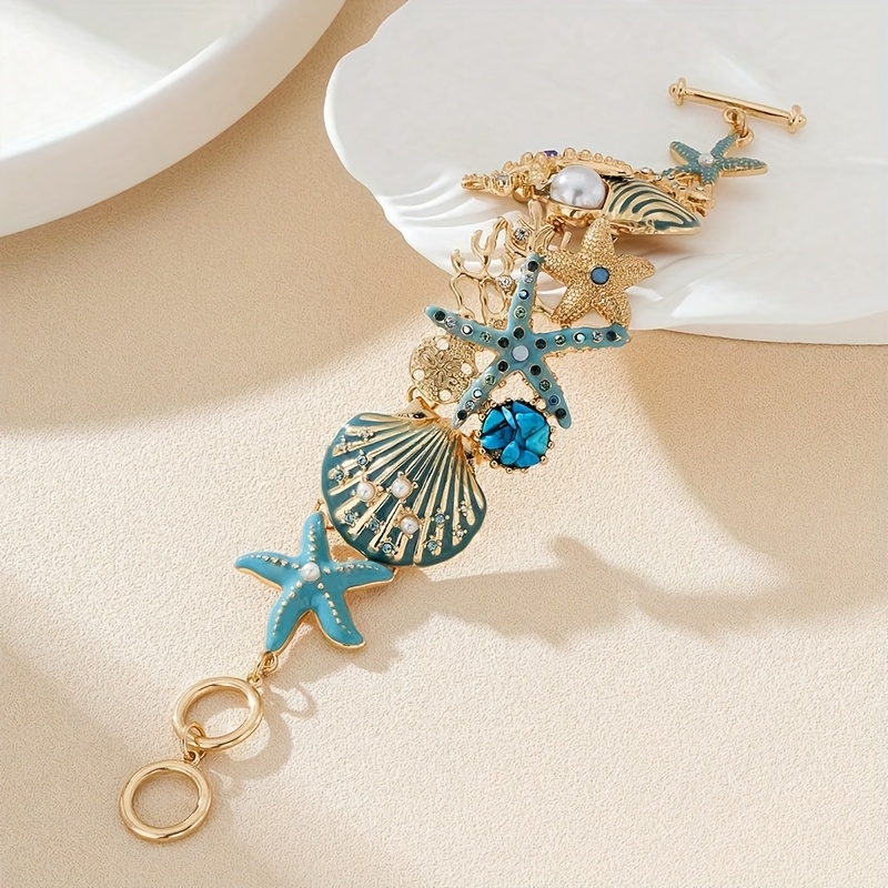 Image of European And Beach Ocean Starfish Coral Bracelet With Seashells, Suitable For Women To Wear During Seaside Vacations And Travel, Ideal As A Gift For